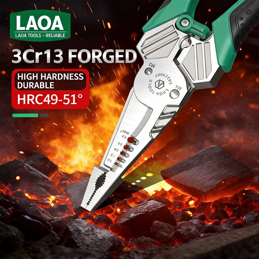 LAOA Multifunktionale Edelstahl-Nadelzange Abisolierzange Crimpzange Schneidzange für Kabel, Drähte und Metallschrauben – Detail 3