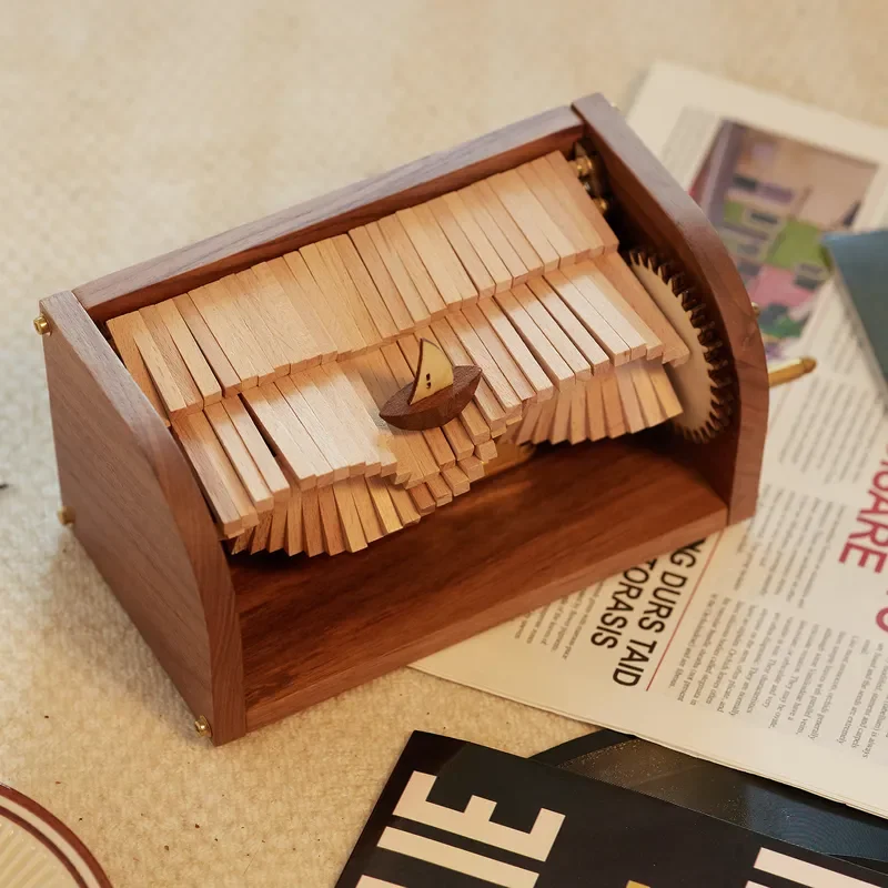 Hand Crank Wooden Music Box DIY Assembly Kit Mechanical Melody Ornament Vintage Style Home Decor Gift for Kids and Adults