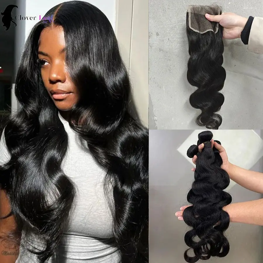 24 inch body wave-bundels met sluiting Braziliaans haarweefsel 3 bundels met sluiting Natuurlijk menselijk haarbundels met 4x4 sluiting