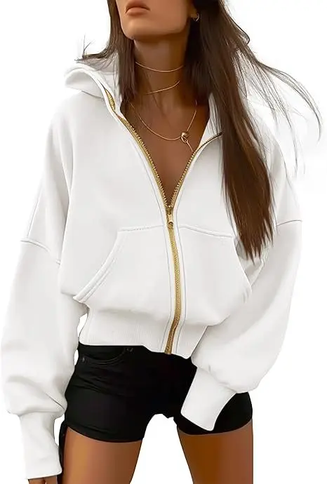 2025年 レディース ジップアップ フード付き 長袖 ショート丈 スウェット ウール フード付きジャケット ファッション 秋冬