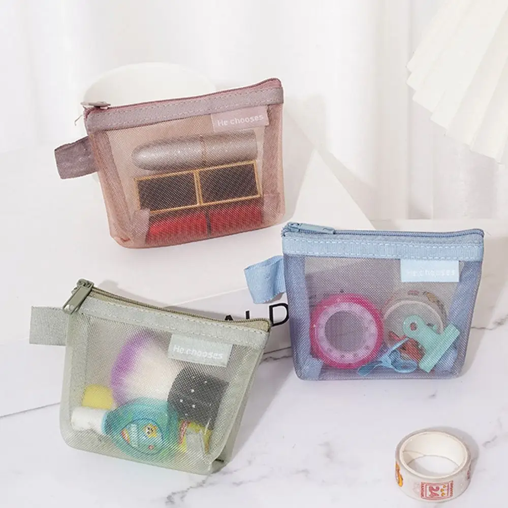 Mini Mesh Coin Bags ID Credit Card Holder Clear Zipper Small Makeup Case Cosmetic Bags Earphone Data Cable Storage Bag