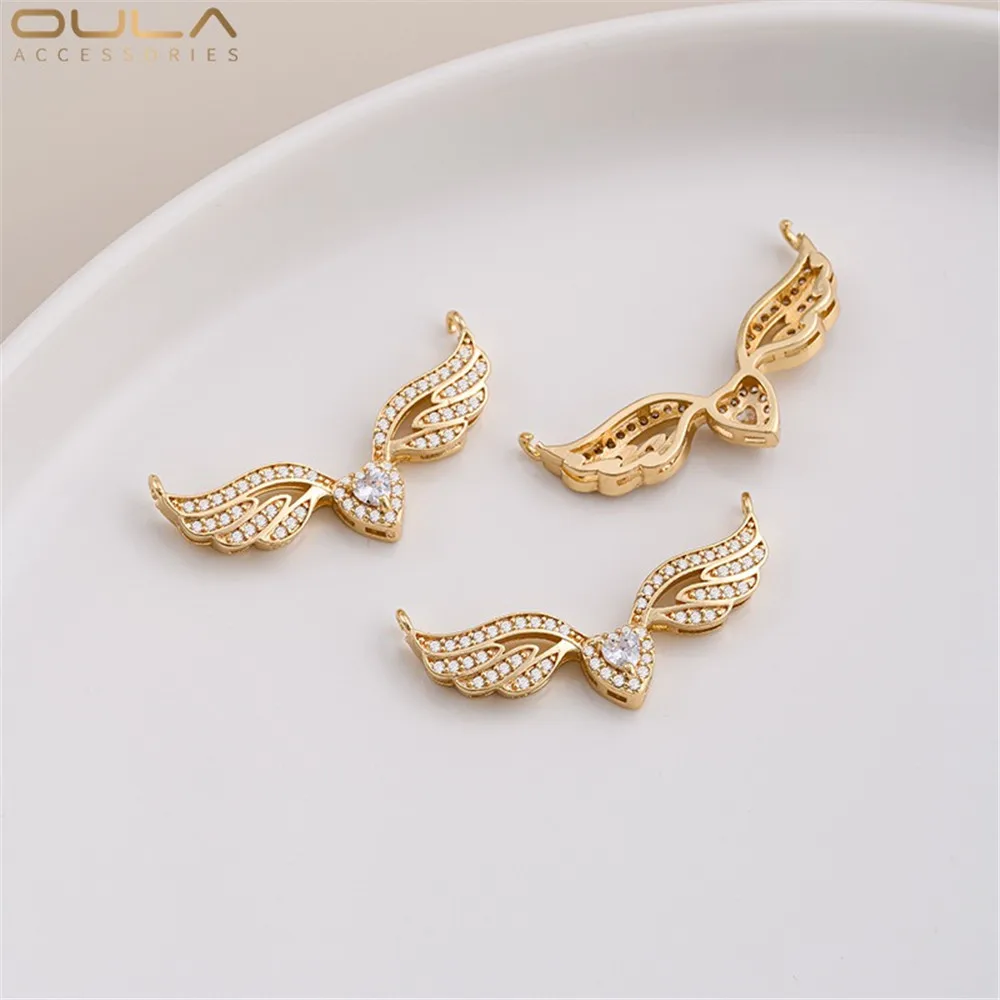 1PCS 14K Gold-plated and Zircon Angel Wings 8-character Love Infinite Angel Wings Pendant Double Pendant Necklace
