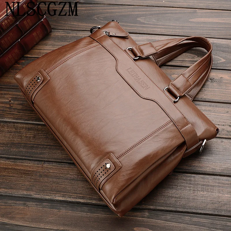 Briefcases Leather Laptop Bag Luxury Brand Office Bags for Men Side Bag for Men Handbag for Men Laptop Handbag сумка для ноубука