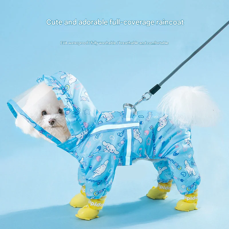 Dog raincoat, small dog, teddy bear, waterproof, rain wear, covers all four paws.