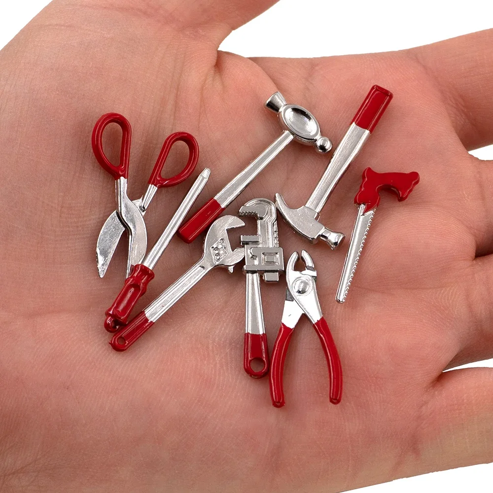 Accesorios en miniatura para casa de muñecas, Mini caja de herramientas de reparación, destornillador de simulación, modelo de martillo, juguete para decoración de casa de muñecas, 1/12