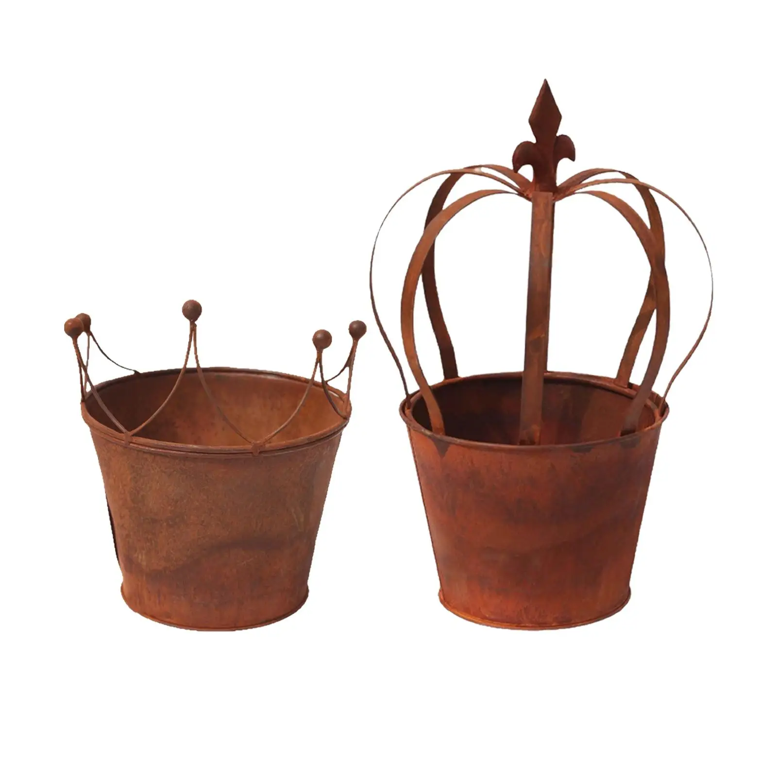 Iron Plant Pot Flower Tub Decorative Floral Arrangement Container Crown Shape European Distressed for Tabletop Home Balcony