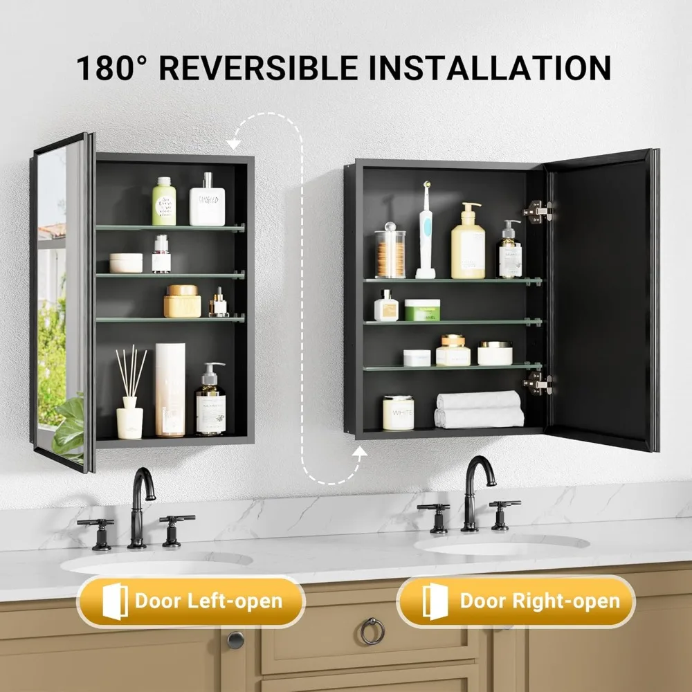 Aluminum Framed 16x24 Inch Medicine Cabinet with Beveled Mirror, Surface or Recessed Mount, Fully Assembled