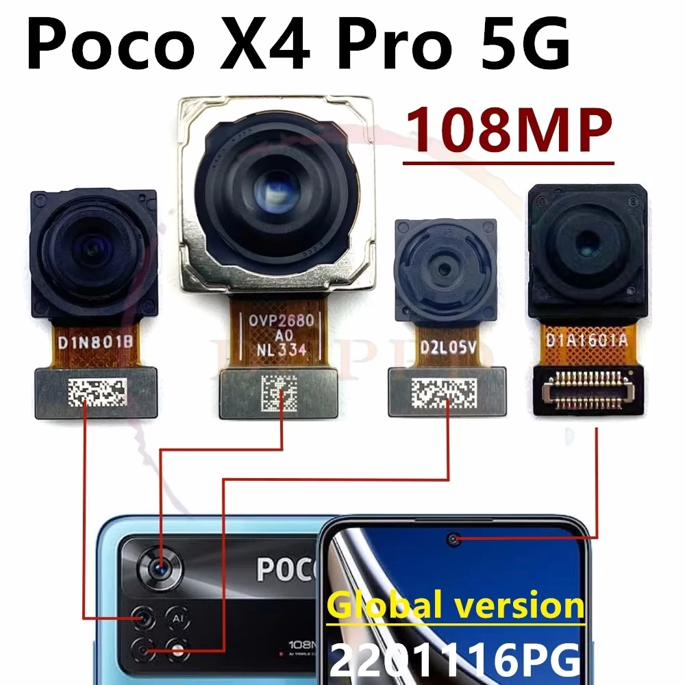 Front Rear Backside Camera For Xiaomi Poco X4 Pro 5G Poco X4 GT Frontal Seilfie Wide Back Facing Main 108MP Camera Flex Cable