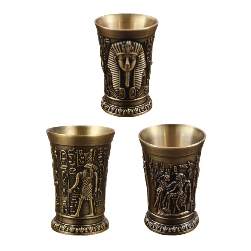 Retro 30-50ml Metal Ancient Egypt Shot Cup Queen Apollo Pattern Wine Cup Artwork Decoration Drinkware Gift