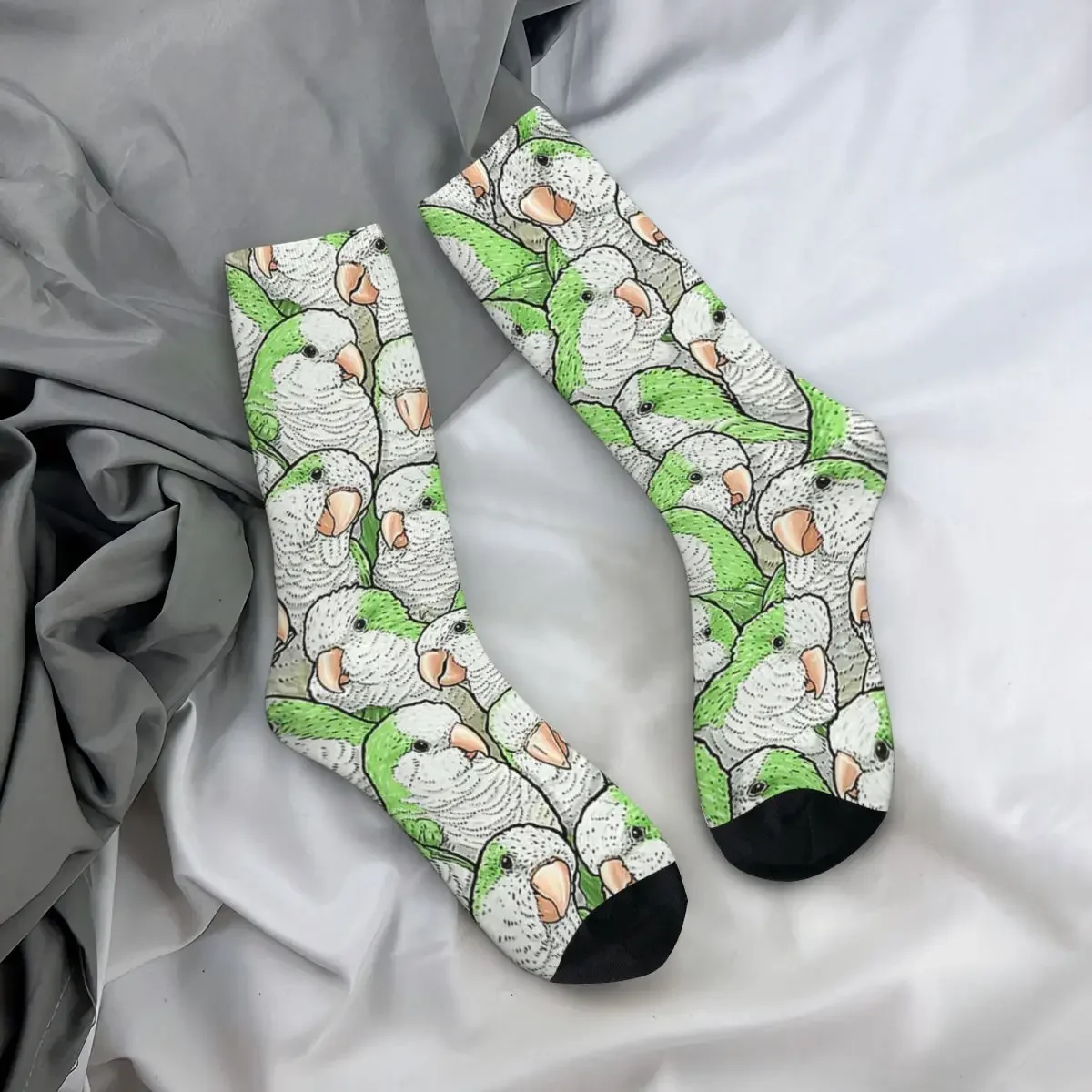 Green Quaker Monk Parakeets Socks Harajuku High Quality Stockings All Season Long Socks Accessories for Unisex Christmas Gifts