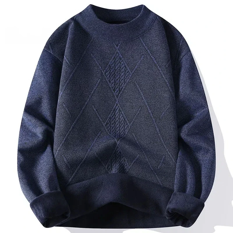 Sweater Knitted Screw Thread Men's Clothing Autumn Winter Solid Color Flocking Pullover Lantern Long Sleeve Casual Fashion Tops