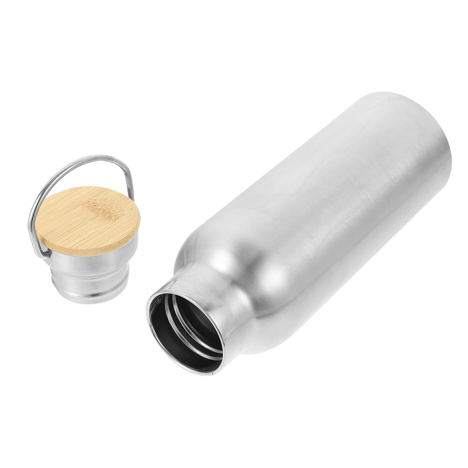 

Professional Drink Bottle Stainless Steel Bamboo Material Simple Portable Design Handle Lid Dustproof Hot Tea Juice Carbonated