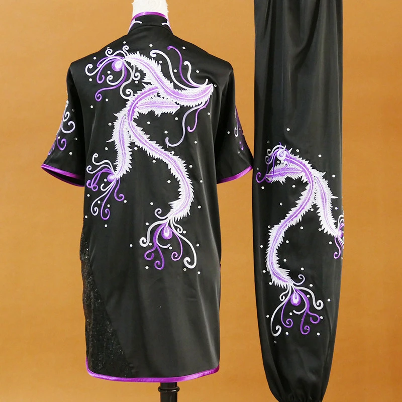 New Wushu Uniform Women Embroidered Phoenix Kung Fu Changquan Nanquan Suit Team Performance Competition Kids Custom Costume