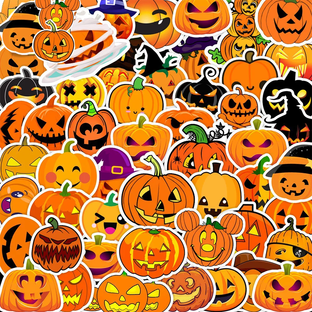 

10/30/50pcs Halloween Pumpkin Graffiti Stickers Funny Cartoon Creative Sticker Decoration Luggage Notebook Phone Decals Packing