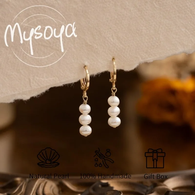 

MYSOYA White Freshwater Pearl Earrings 5-6mm With Gift Box Birthday/Wedding/Christmas/New Year/Anniversary Gift For Her/Him