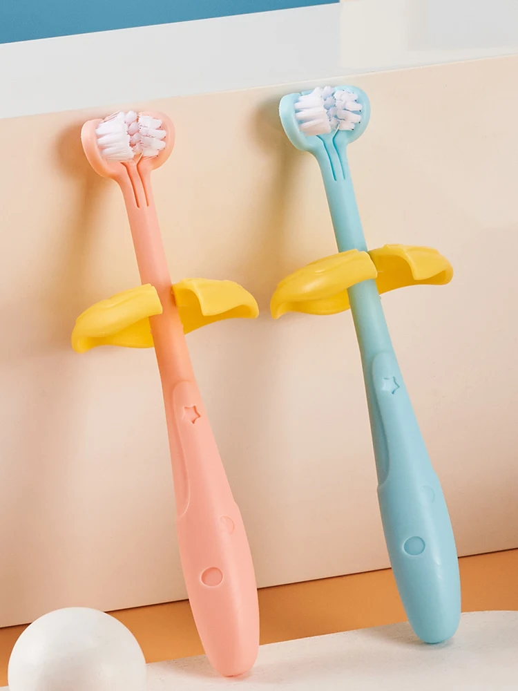 1/2 Piece, Children's Three-Sided Toothbrush/High-Quality Soft Bristles/With Safety Shield to Prevent Deep Penetration into the Throat/Suitable for Daily Oral Cleaning for Babies Aged 1-3 Years