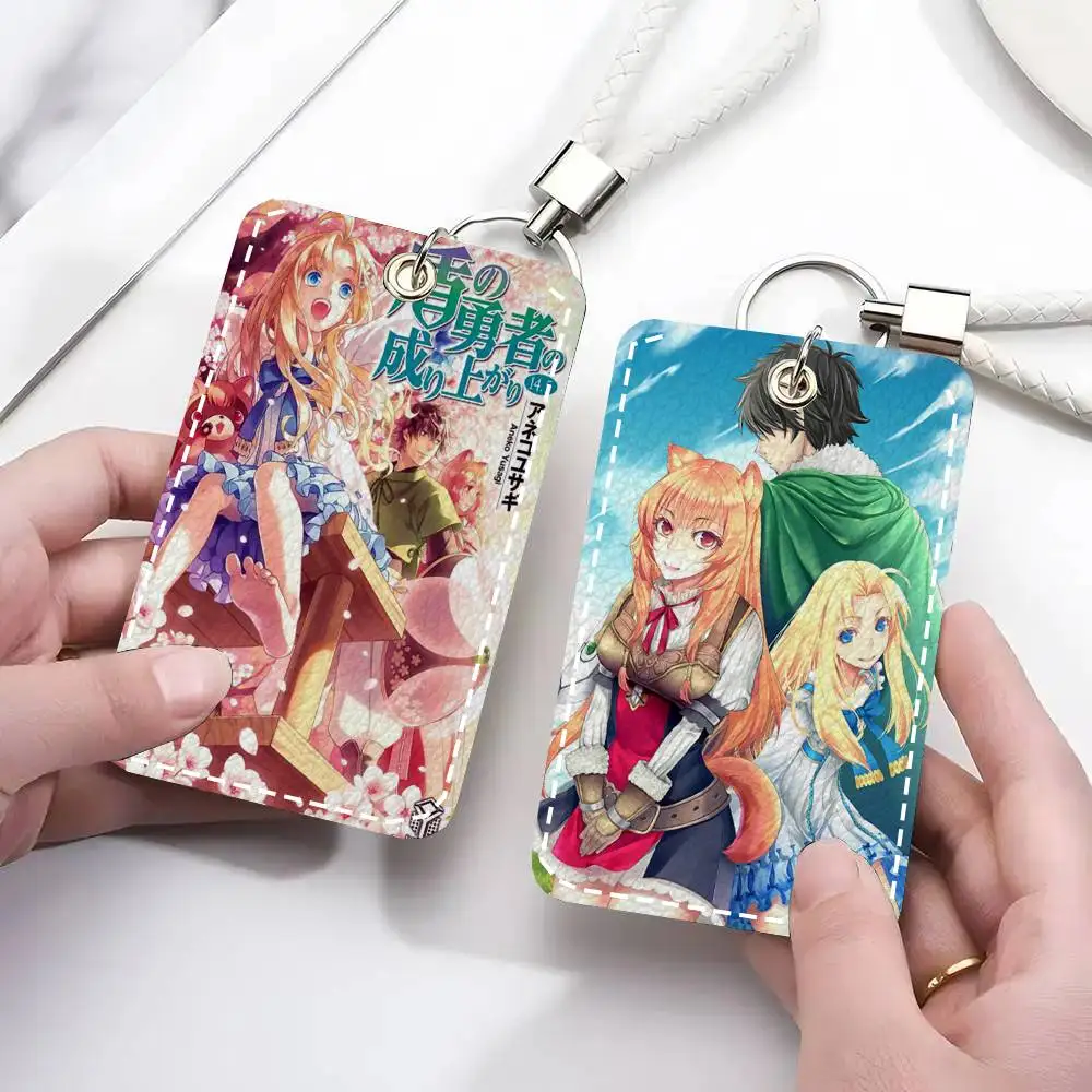 The Rising Of The Shield Hero Card Case Keychain Access Card Bag Key Tag Ring Leather Card Holder Key Ring Access