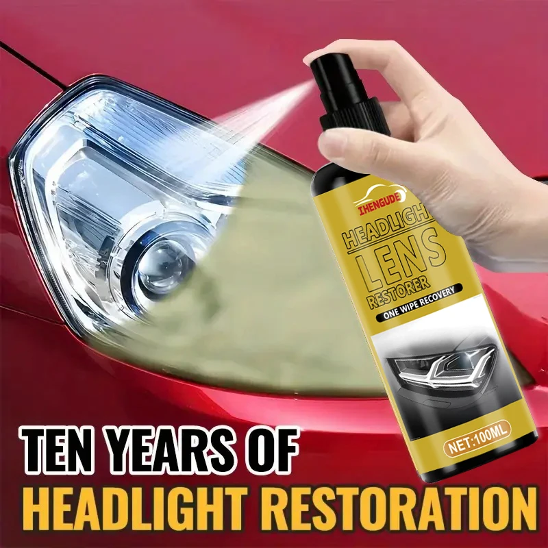 100ml Car Headlight Repair Kit, Crystal Clear Coating, Car Headlight Stain Removal Spray, Enhances Brightness, Repairs Scratches and Prevents Yellowing, Uv Protection, Durable Pe Material