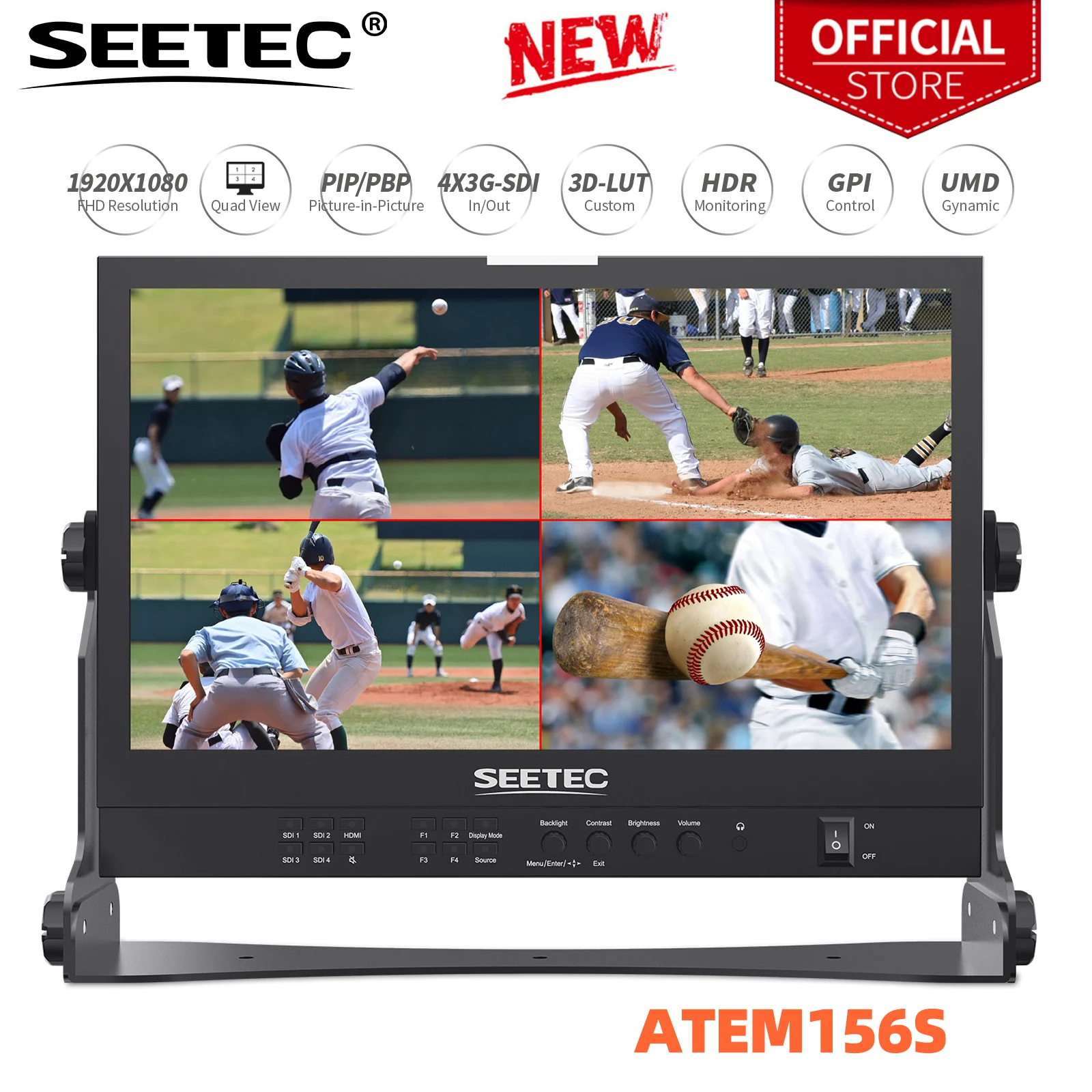 

SEETEC 15.6Inch Live Streaming Quad Split Display Broadcast Director Monitor 3G-SDI HDMI Full HD 1920 1080for ATEM Mini ATEM156S