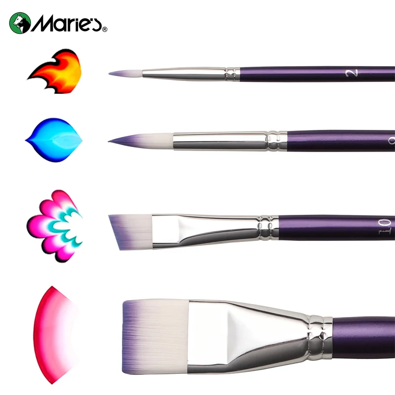 4pcs Marie's Painting Brush Kit,Brush for Acrylic,Includes Detail,Stamp,Angle & Flat,Watercolor,Gouache,Tempera,Oil,for Adult