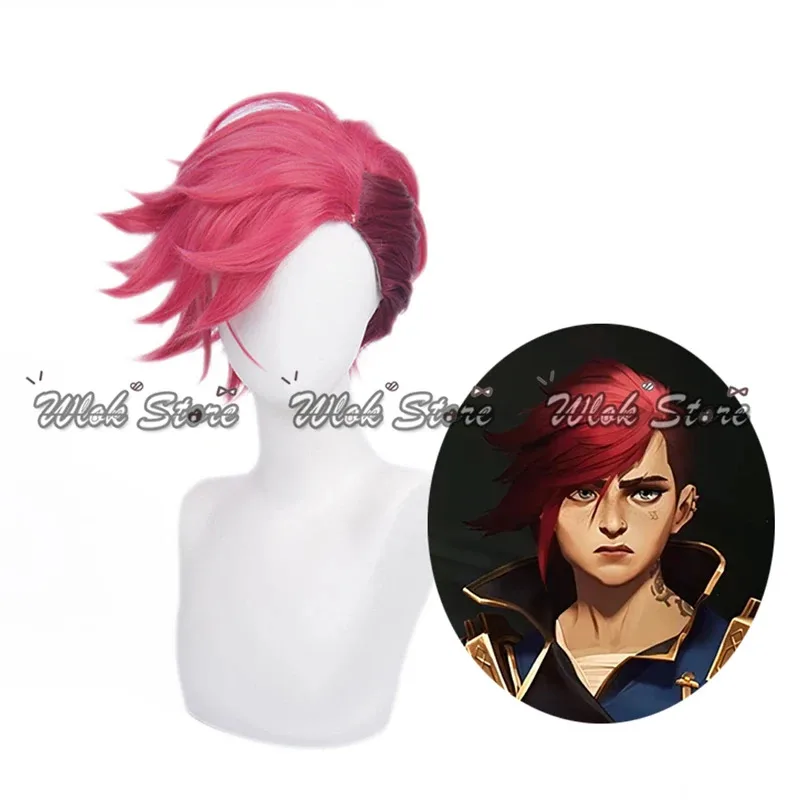 Game LoL Arcane VI Cosplay Wig Rose Red Heat Resistant Short Hair Wigs Women Men Halloween Party Carnival Role Play Accessories
