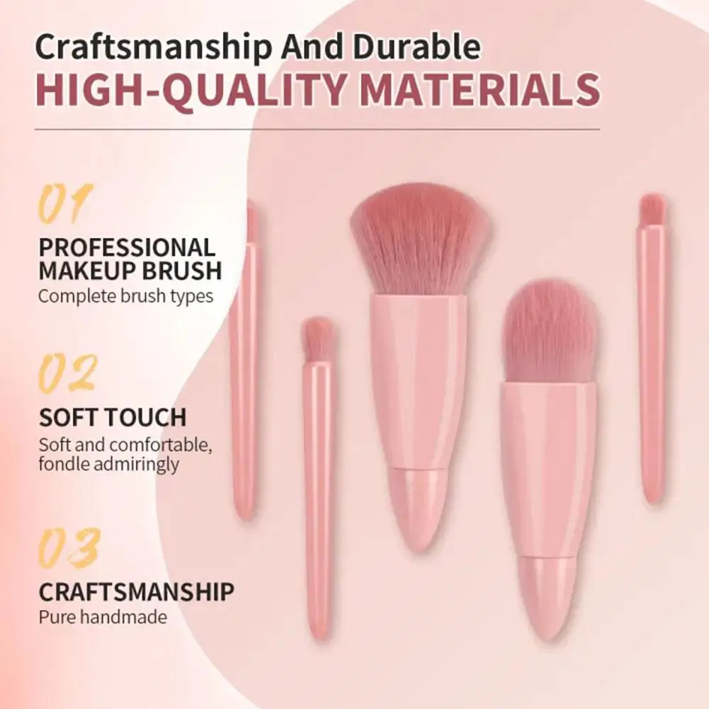 5Pcs Travel Size Makeup Brushes Set Mini Makeup Brushes, Small Complete Function Cosmetic Brushes Kit With Case And Mirror Perfe