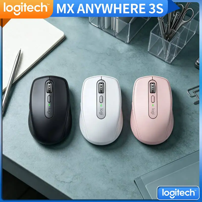 

Ergonomic MX Anywhere 3S Mouse - 8K DPI, 3-Device Sync, Silent Click, Ideal for Book Shop Office Training Hall Work Space