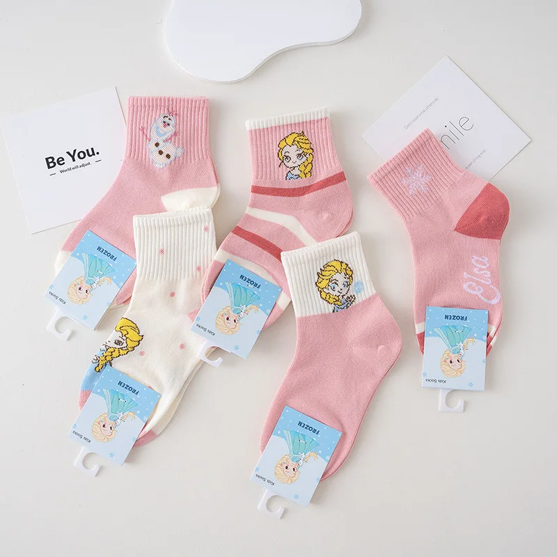 Disney Frozen Children Socks Cute Socks Mermaid Princess Anna Snow White Cotton Non-slip Shoes Girls Cartoon Socks Birthday Gift