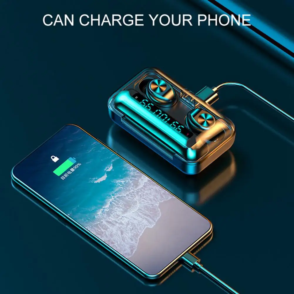 F95C ชุดหูฟังไร้สาย Bluetooth-ใช้งานร่วมกับ5.0หูฟังกีฬาชุดหูฟัง LED ดิจิตอลจอแสดงผล In-Ear หูฟัง Наушники Беспроводной