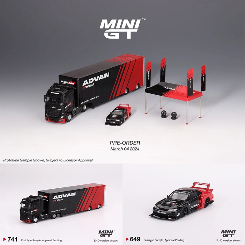 MINIGT LBWK S15 Super Silhouette Racing Transporter Advan Suit Diecast Diorama Model Collection miniatura Toy, en Stock, 1:64