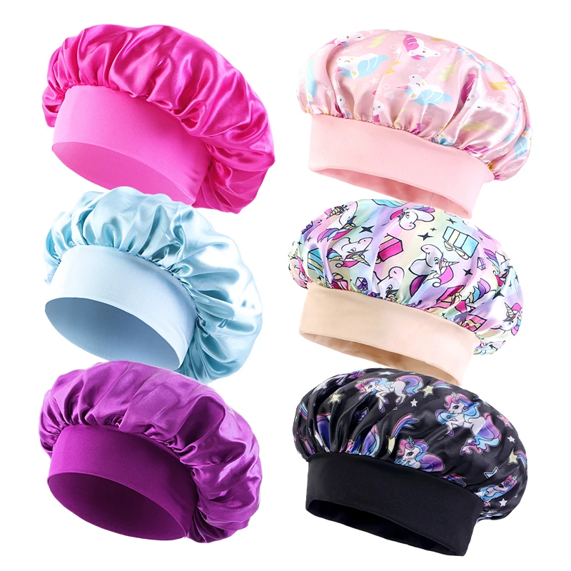 6 TEILE/LOS Kinder Motorhaube Nette Breite Band Elastische Cartoon Druck Schlaf Mode Schlummertrunk Haarpflege Kinder Jungen Mädchen Schlafen Kappe – Detail 6