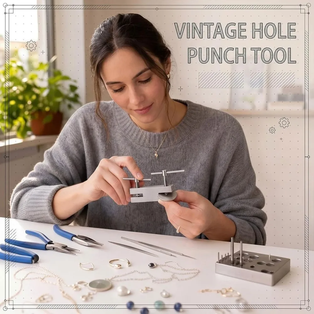Home Tool Vintage Hole Punch Tool Two Hole Maker 1.5mm & 2mm Soft Metal Metal Punch for Jewelry Making Leather Crafts