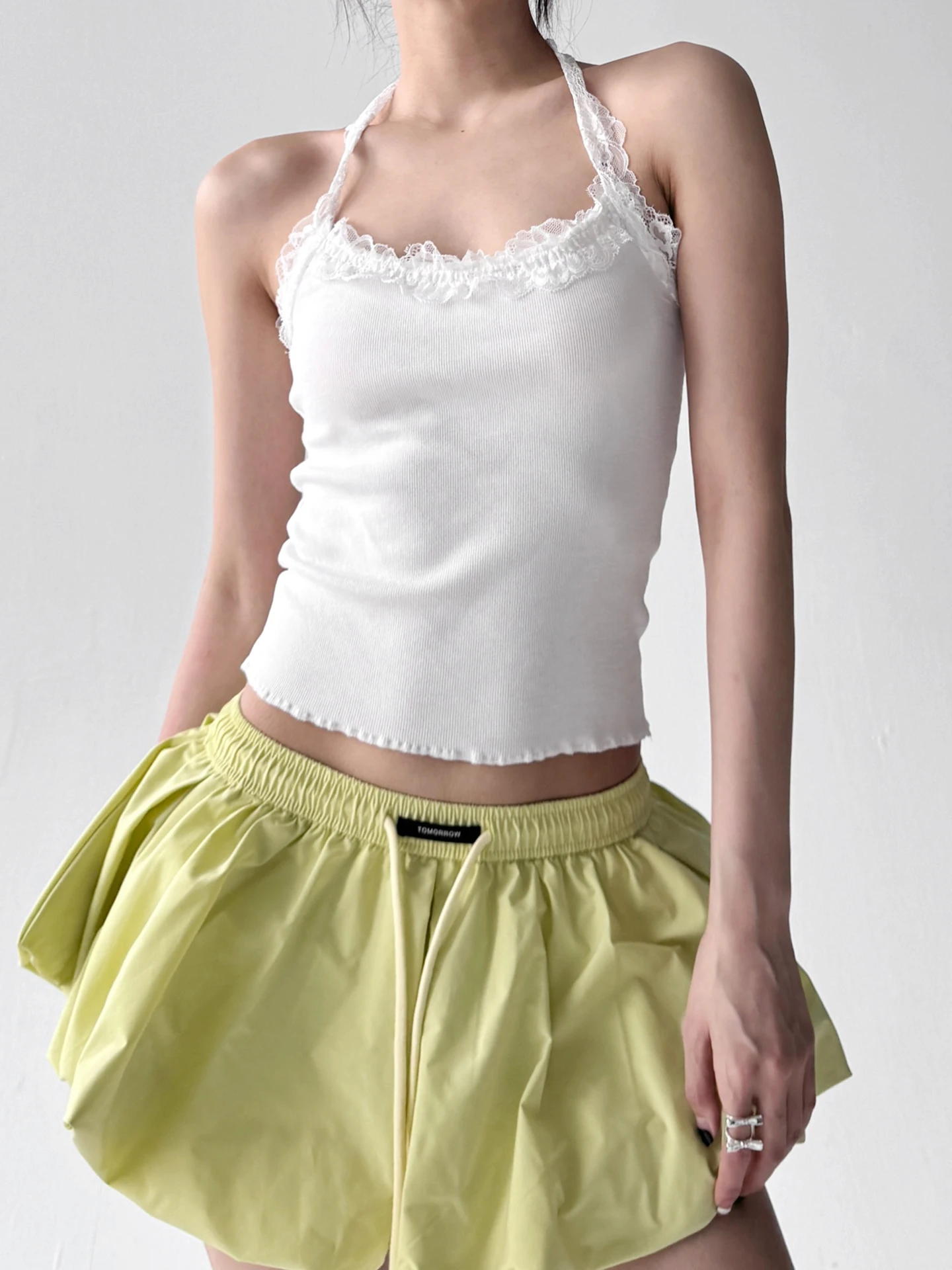 الصيف الدانتيل تقليم ter Ne حزام سترة المرأة طبقة قاعدة Svel أعلى تخفيف Sle ort طول اللون مزيج القطن #4