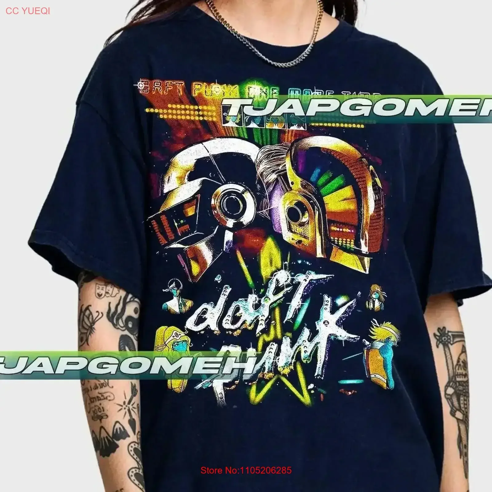 

Ограниченная серия Daft Punk Винтажная футболка для женщин и мужчин Стильный топ с рисунком Повседневная одежда Стильная повседневная винтажная стираная универсальная футболка