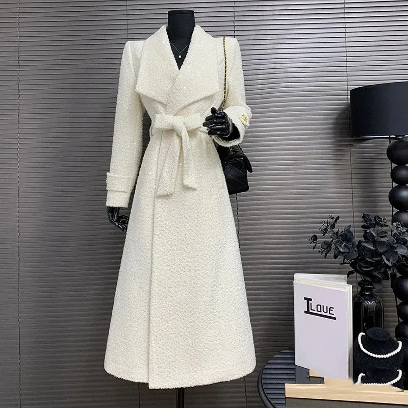 

Зимняя теплая утолщенная женская куртка на хлопковой подкладке, новинка 2025, высококачественная белая темпераментная женская хлопковая куртка с лацканами H762