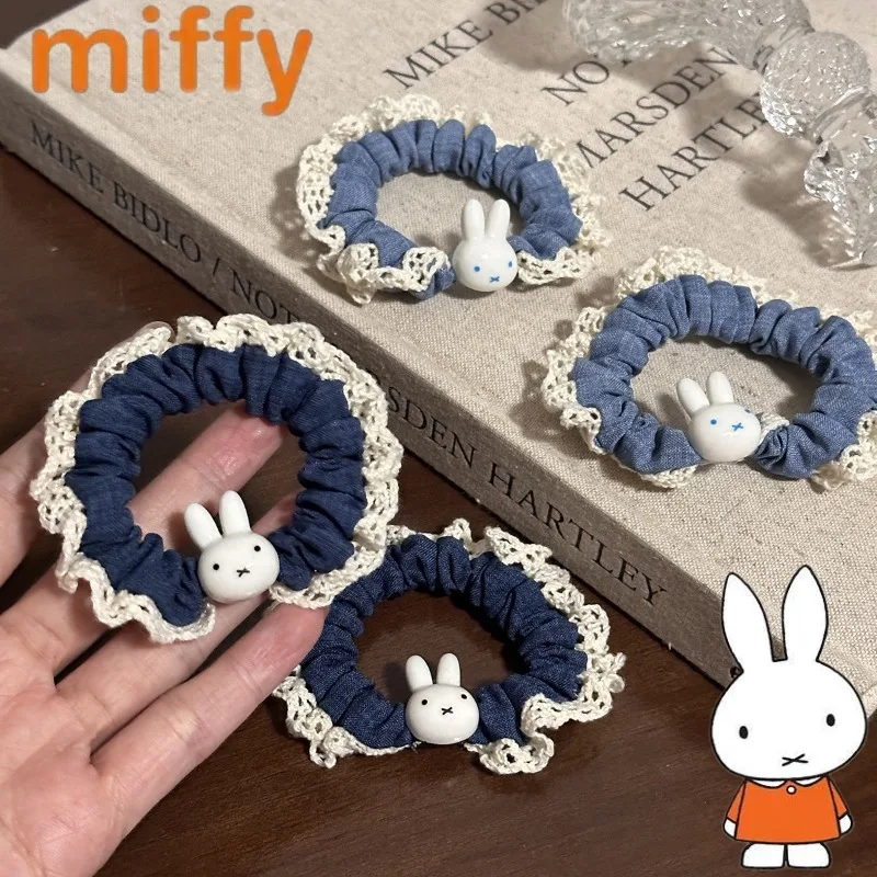 Neues Miffy-Kaninchen-Haargummi mit süßem und niedlichem kreativem Cartoon-Muster und Spitzenbesatz, modisches und vielseitiges Haarband.