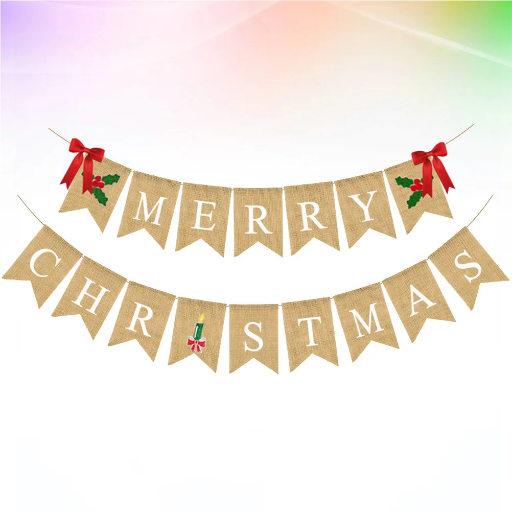 

Retro Decorative Bunting Linen Banner Natural Burlap Christmas Garland Dovetail Flag For Party Wall Fireplace Tree