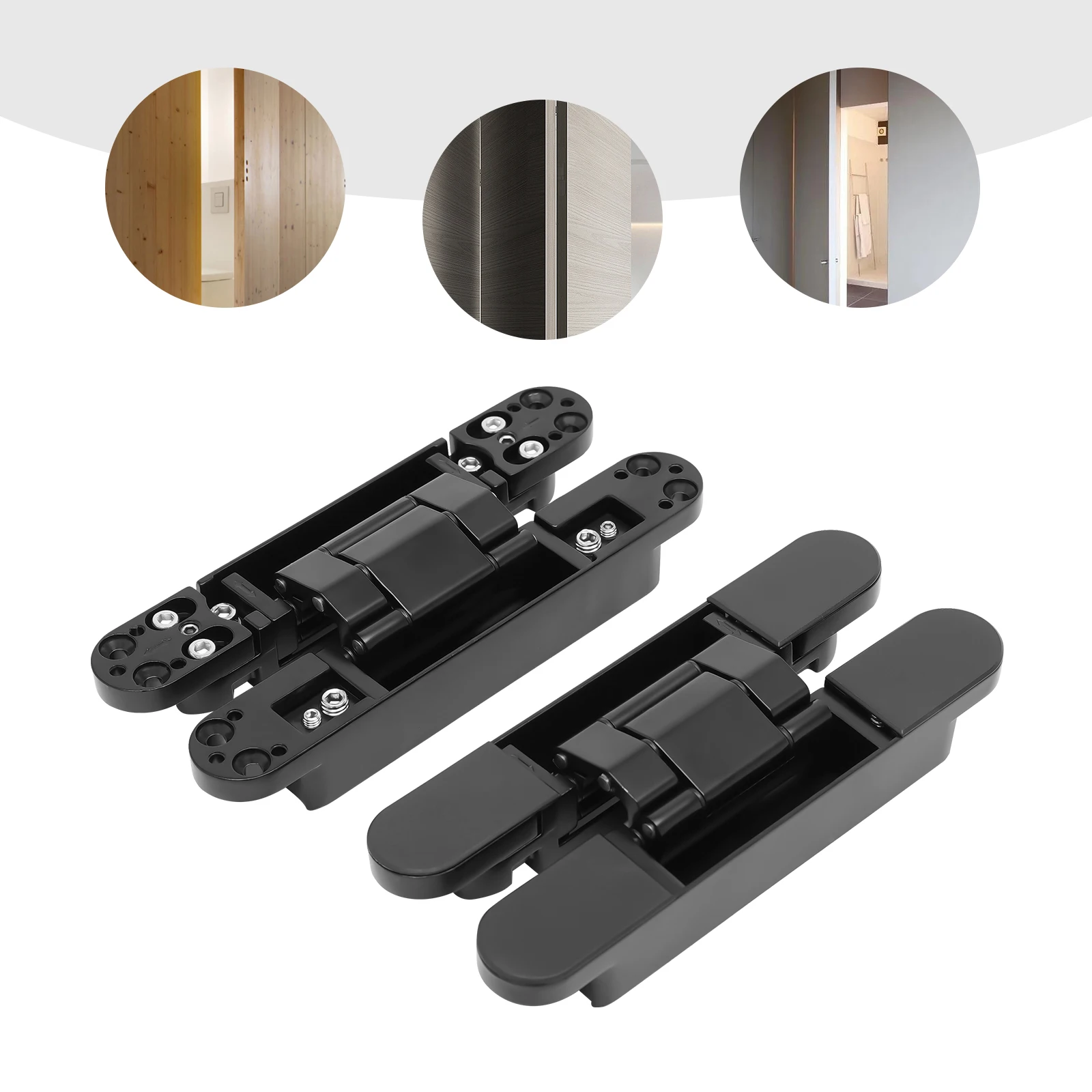 Durable Hidden Door Hinges with 180-Degree Opening, Adjustable Vertically, Horizontally, and in Depth, 176lbs Load Capacity,