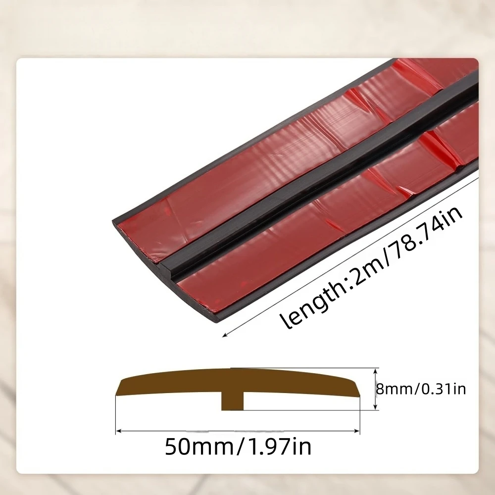 1pc 2mX5cm T-shaped PVC Wood Floor Transition Strip Edge Closing Strip Flexible Self-adhesive Seam Strip Threshold Strip