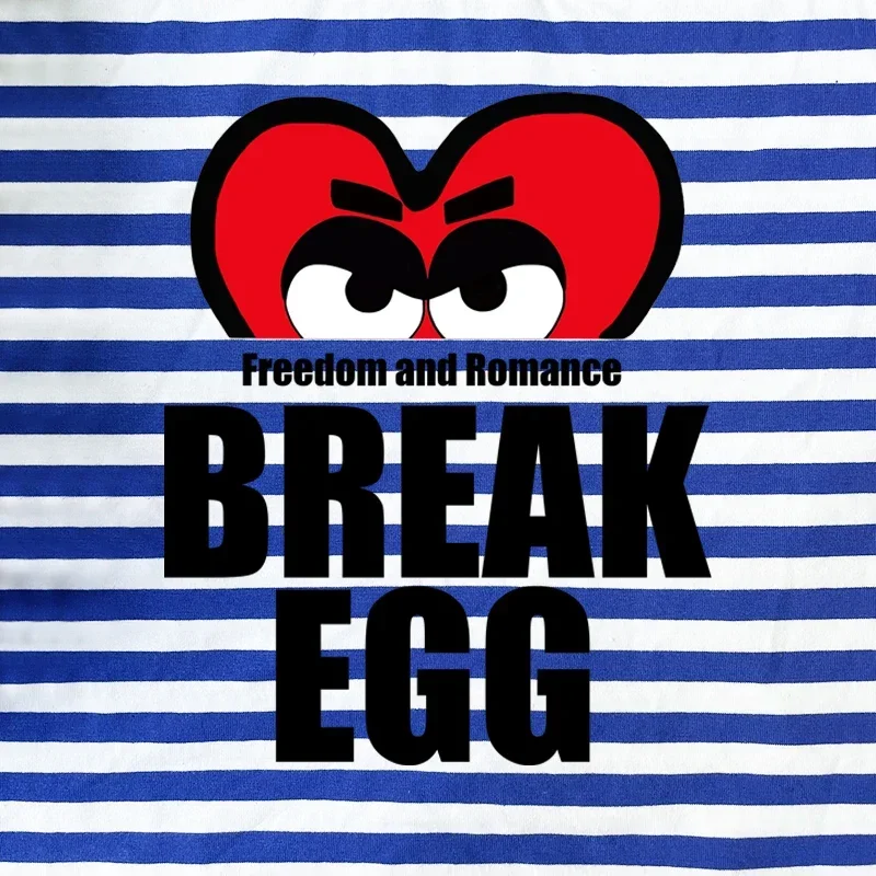 Break Egg-T-shirt rayé en coton pour femme, manches courtes, col rond, imprimé cœur coloré, broderie de dessin animé, rouge, Snag, été