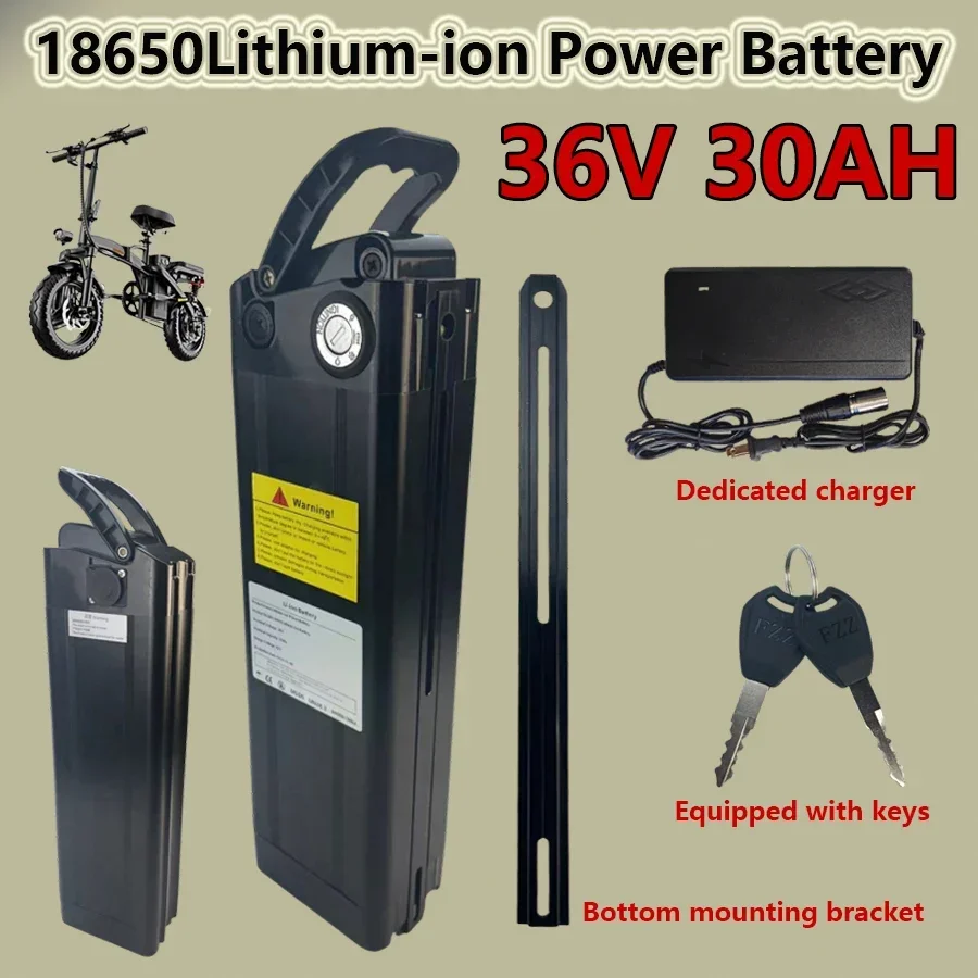 36V 30AH Lithium ion Ebike Battery Pack for Silver Fish Style Electric Bike Battery with Aluminum Case Anti-theft Lock