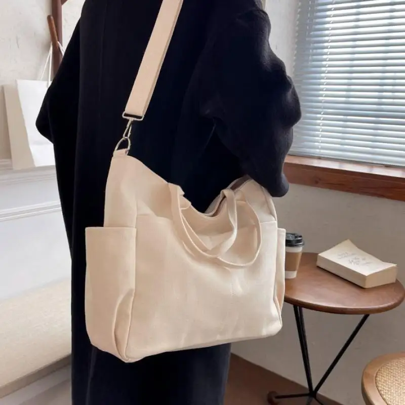 Sac à main en toile solide pour femme, sac à bandoulière pour femme, décontracté, simple, grande capacité, créateur de marque, mode initiée