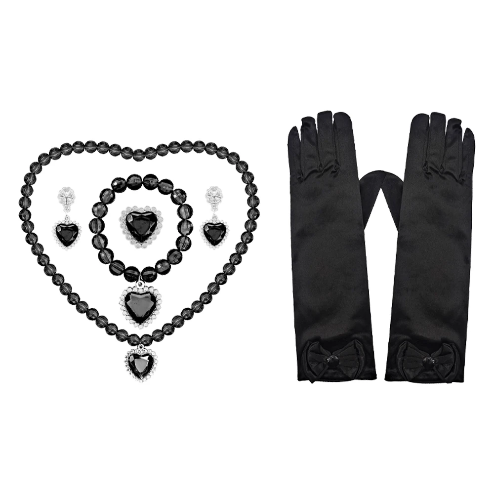Black Witch Princess Costume Accessories Set With Feather Wings Crow Toy Cane Necklace Gloves Headband For Halloween
