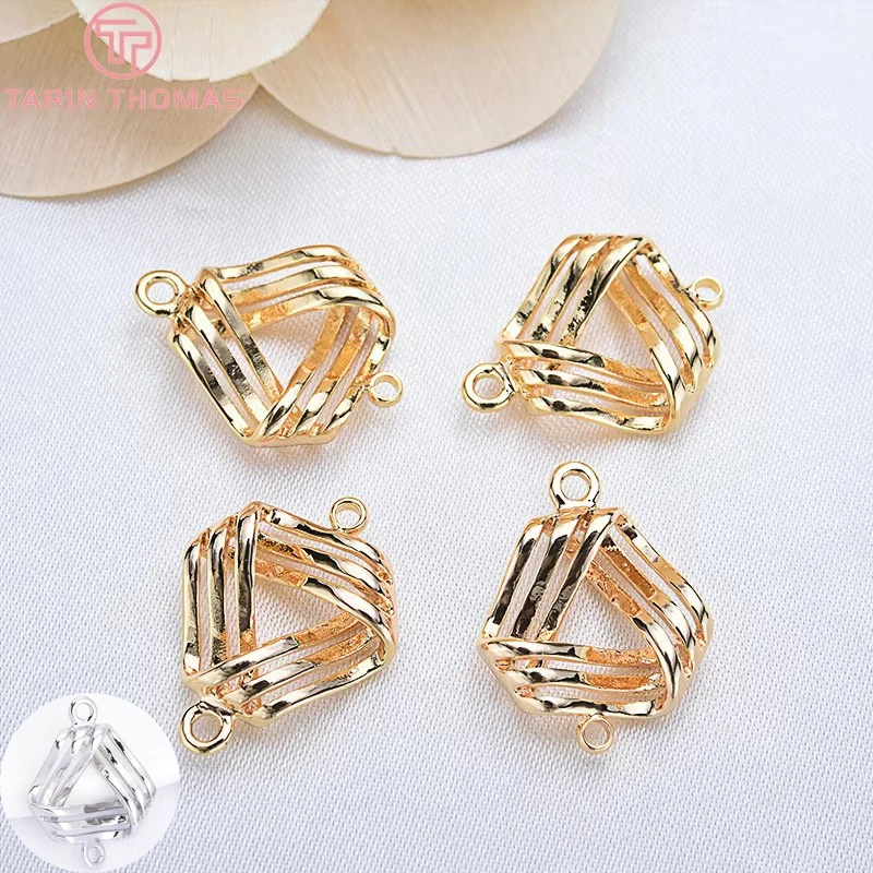

(1892) 6PCS 14x18.5MM 24K Gold Color Brass 2 Holes Triangle Connector Charms Pendants High Quality DIY Jewelry Making Findings