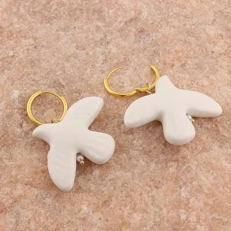 Fashion White Ceramic Peace Dove Earrings Women's Stainless Steel Jewelry Gift