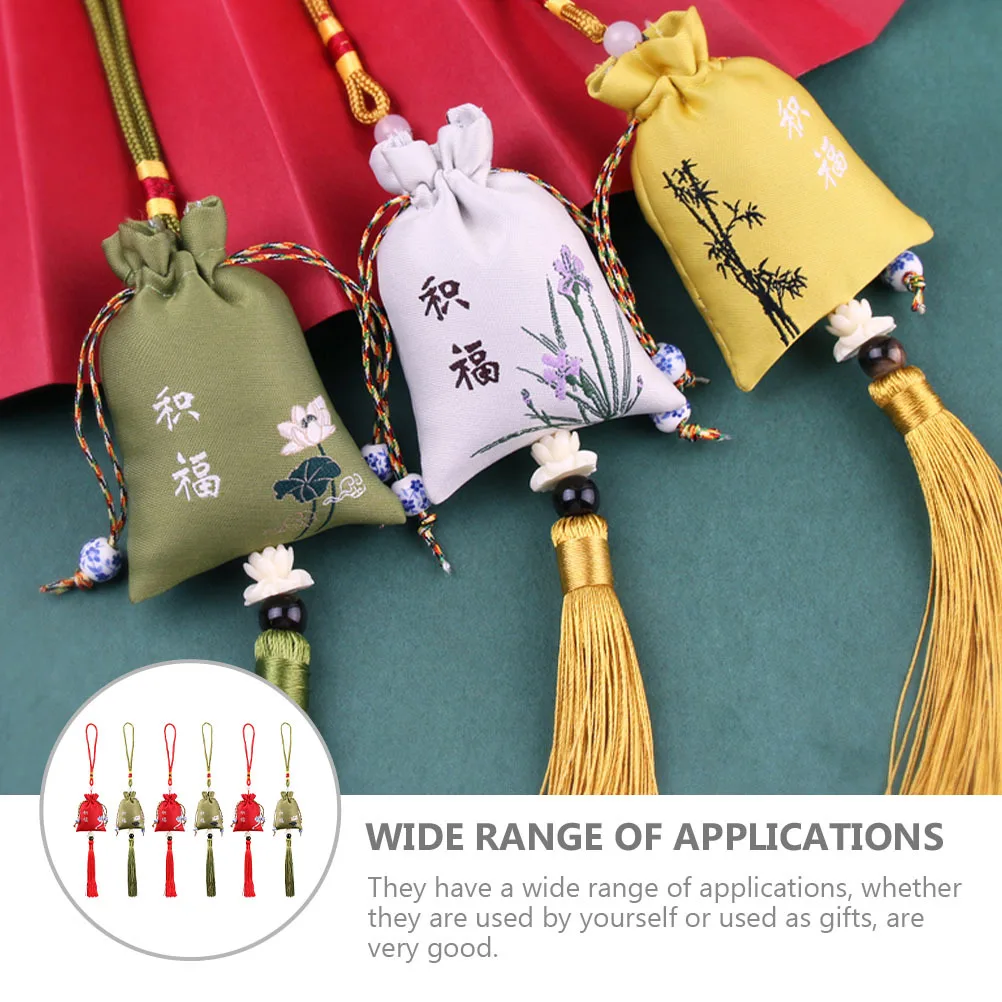 

6Pcs Embroidered Tassel Sachet Pendant Car Hanging Decoration Small Pouch Bag Exquisite Fragrant Sachet Hanging Decor DIY Gift
