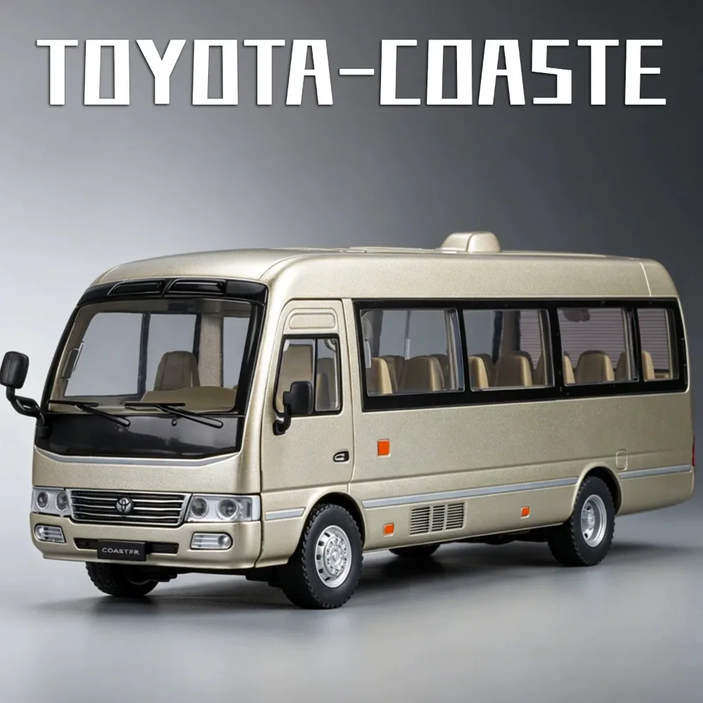 1:24 Toyota Coaster Alloy Diecast Toys Models Cars Wheel Steering 3 Doors Can Opened Vehicles Wheels Pull Back Car Xmas Presents