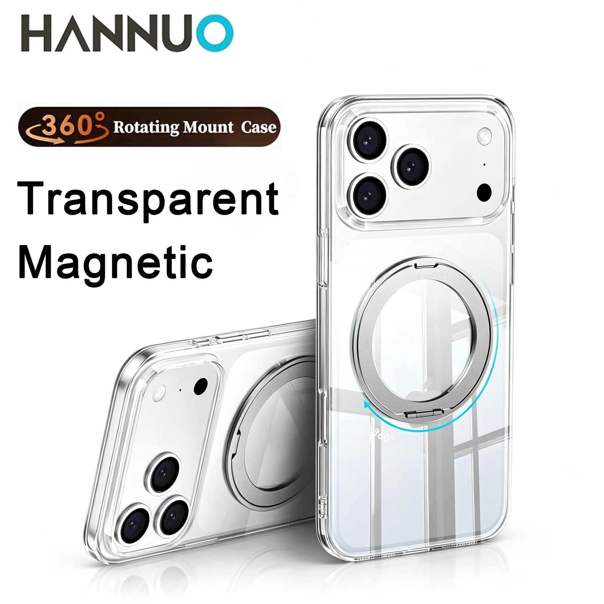 

HANNUO Original Clear Phone Case Rotatable Case Magnetic 360°Rotation Stand Phone Case for iPhone 17 17pro iPhone 17 Pro Max