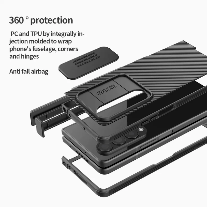 Phone Protective Case for Samsung Galaxy Z Fold 5 Case Camera Shield Pro Slide Back Protector Cover Kickstand with S-Pen Pocket