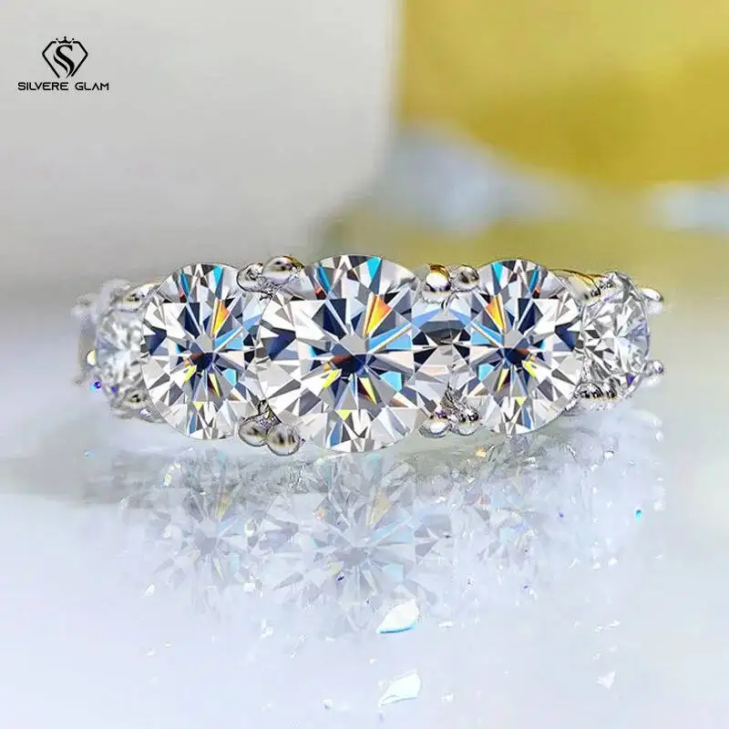 3.6CT All Moissanite Rings For Women 5 Stones Sparkling Dia Wedding Band 100% Sterling Silver Jewelry